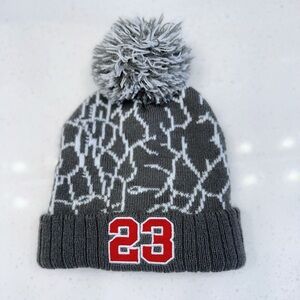 Toddler Gray Pom Pom Beanie Knit Winter Hat Red 23 Embroidered